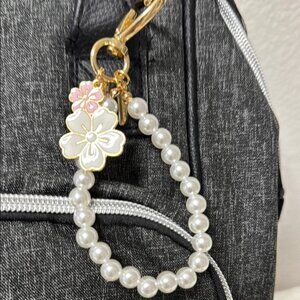 Pearl Beaded Keychain with Floral Charm